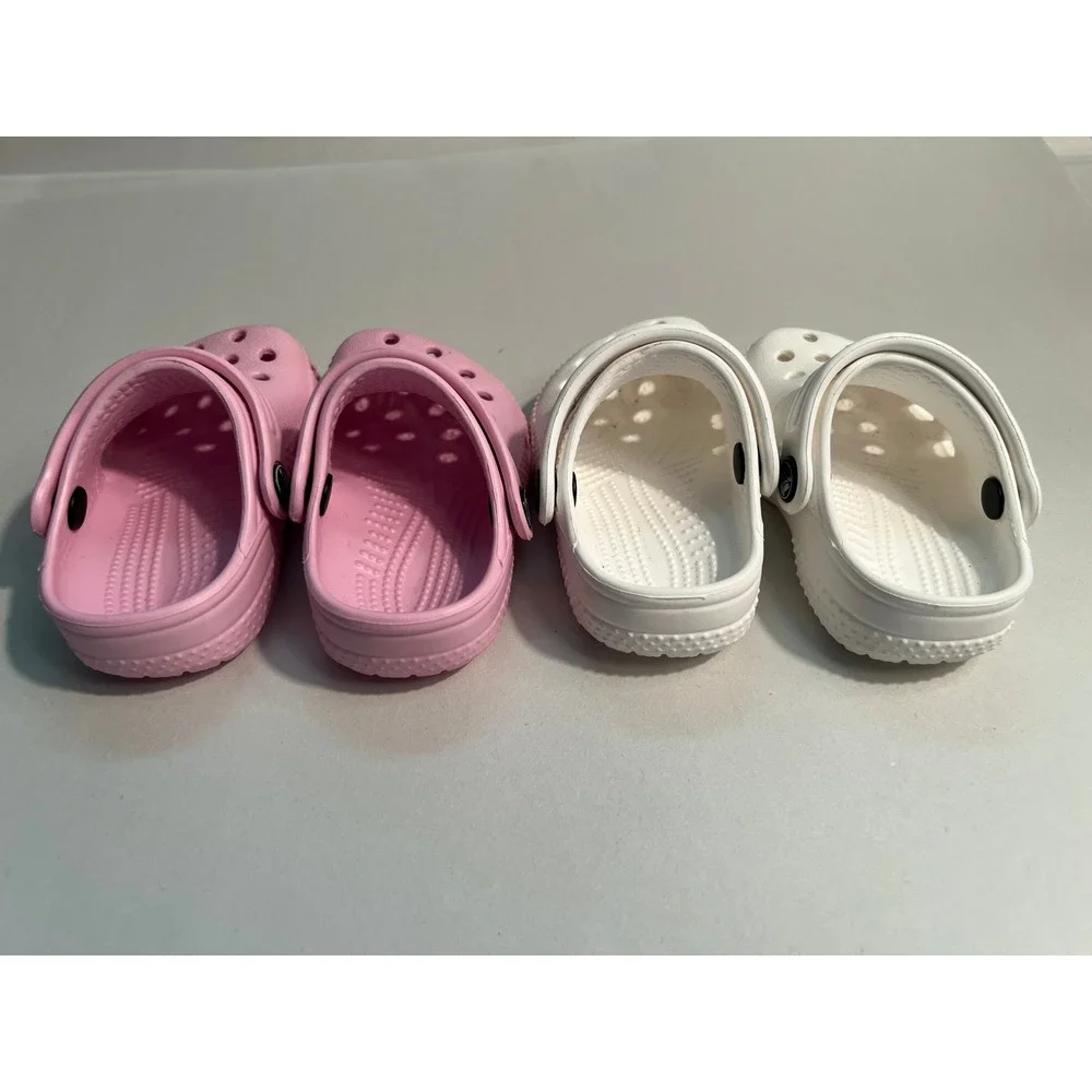 Set of 2 Crocs Classic Clog Heel Toddler Strap Pink White SZ 2/3